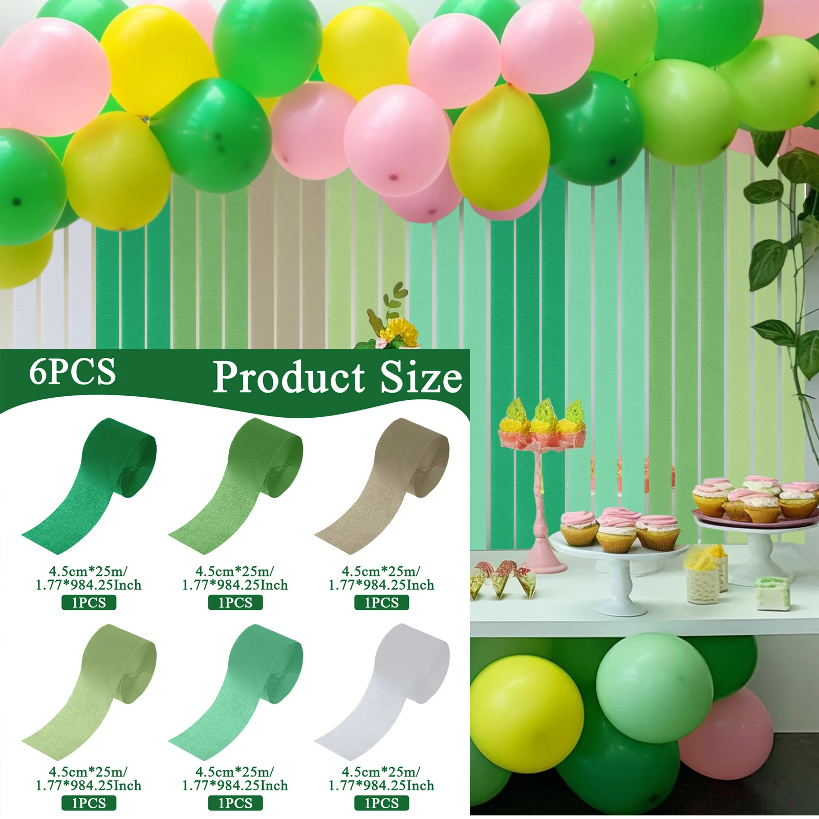 6pcs Set 82ft Green Paper Crepe Paper Roll For Birthday Party Crepe Paper Roll Papel Crepe Crepe Paper Birthday Streamers