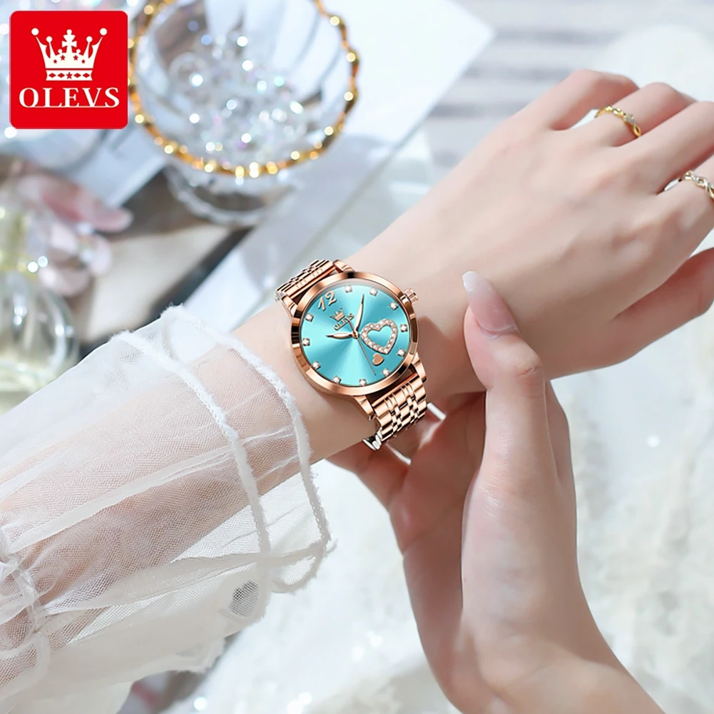 OLEVS 5189 Quartz Watch Women Top Brand Luxury Elegant Rose Gold Loving Heart Design Stainless Steel Waterproof Wristwatch Gifts