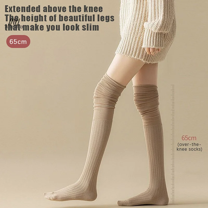 Bas de cuisse hauts pour femmes, chaussettes longues, sur le genou, thermique, chaud, coton, tube haut, leggings, monochromatique, document, femme, chimdécontracté