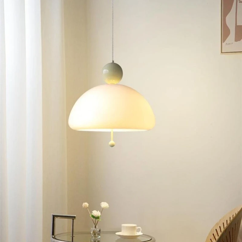 French Style Pendant Lighting Bauhaus Nordic Vintage Retro Cream Glass Lamp for Hotel Bedroom Bedside Study Room Lounge Cafe