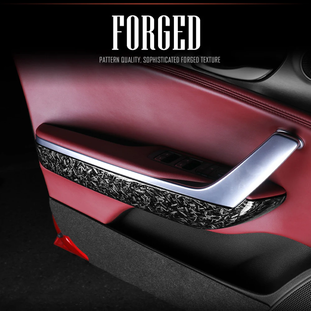 Forged Carbon Black Red Interior Style Inner Door Panel Frame Armrest Protection Case For Kia Stinger Door Handrail Decor Cover