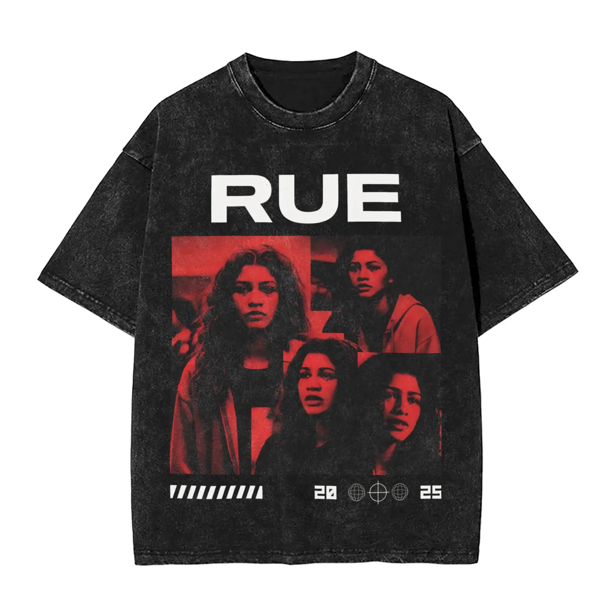 Ruby Rue Zendaya Washed T Shirt Streetwear Hip Hop Vintage T-Shirts  Tees Men Women Short Sleeve Streetwear