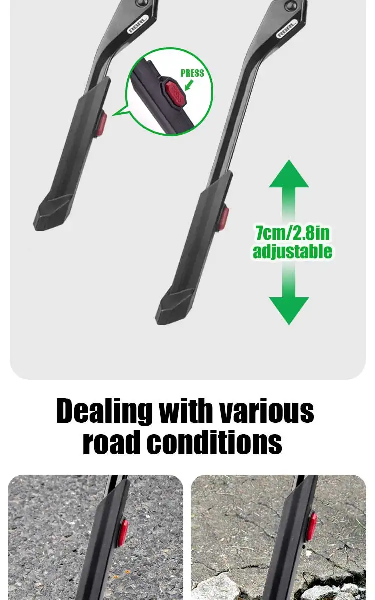 RBRL Fahrradständer, verstellbarer MTB-Fahrradständer, Aluminiumlegierung, verdickter Fahrrad-Seitenstützständer für 24–29 Zoll Rennrad-Elektrofahrrad – Detail 13