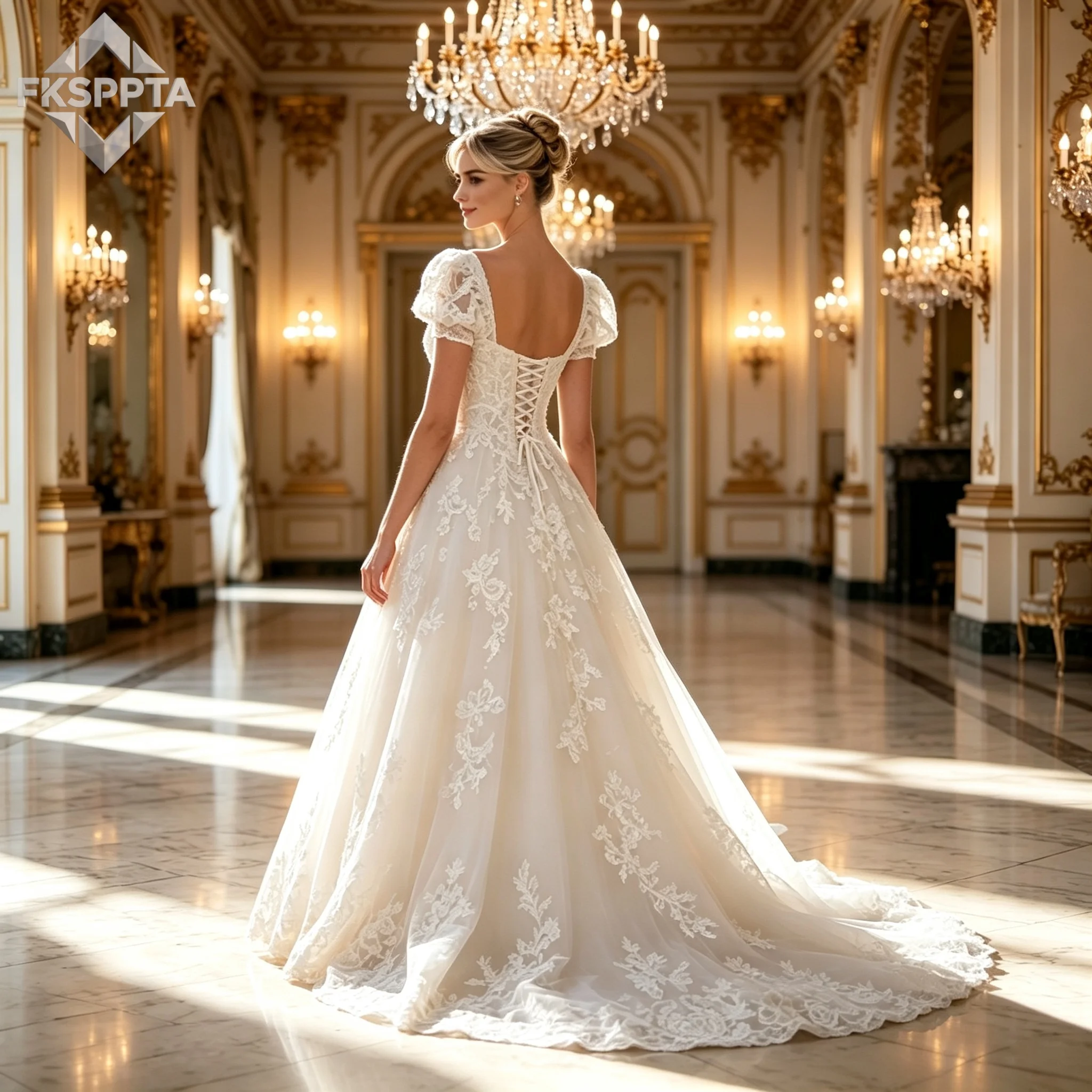 High Quality Long A Line Wedding Dress Lace Appliques Tulle Short Sleeves 2026 Classic Wedding Bride Gowns Plus Size