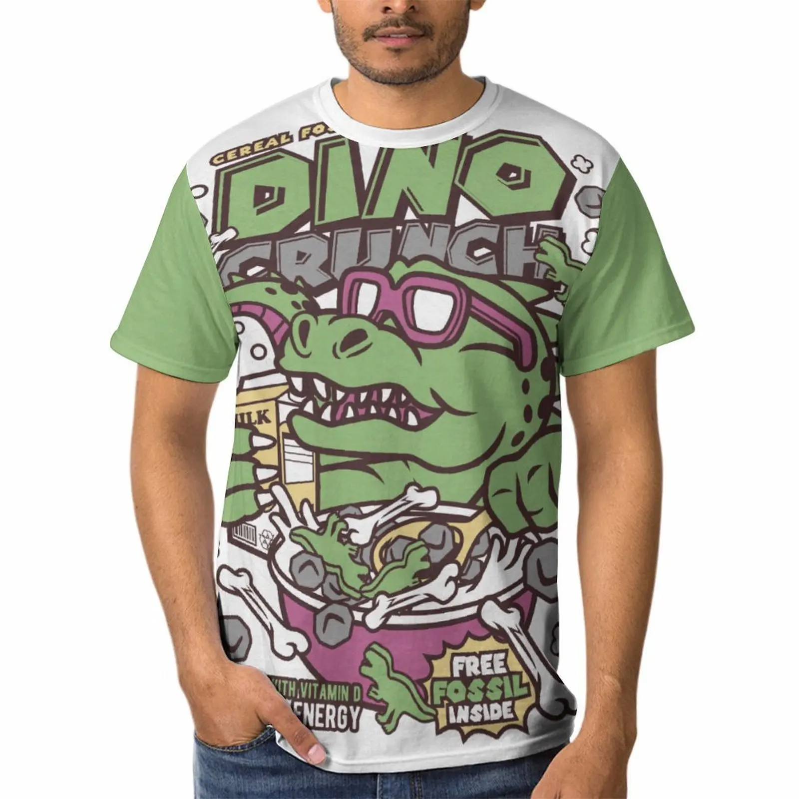 2024 summer Dino Crunch Fun Funny Men's Pure Cotton Summer T-shirt Plus Size Hip Hop T-shirt Cotton Top Men's Short Sleeves