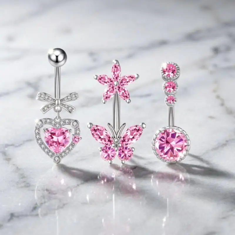 Hypoallergenic Stainless Steel Belly Button Piercing Sparkling Zircon Navel Ring Classic Body Jewelry
