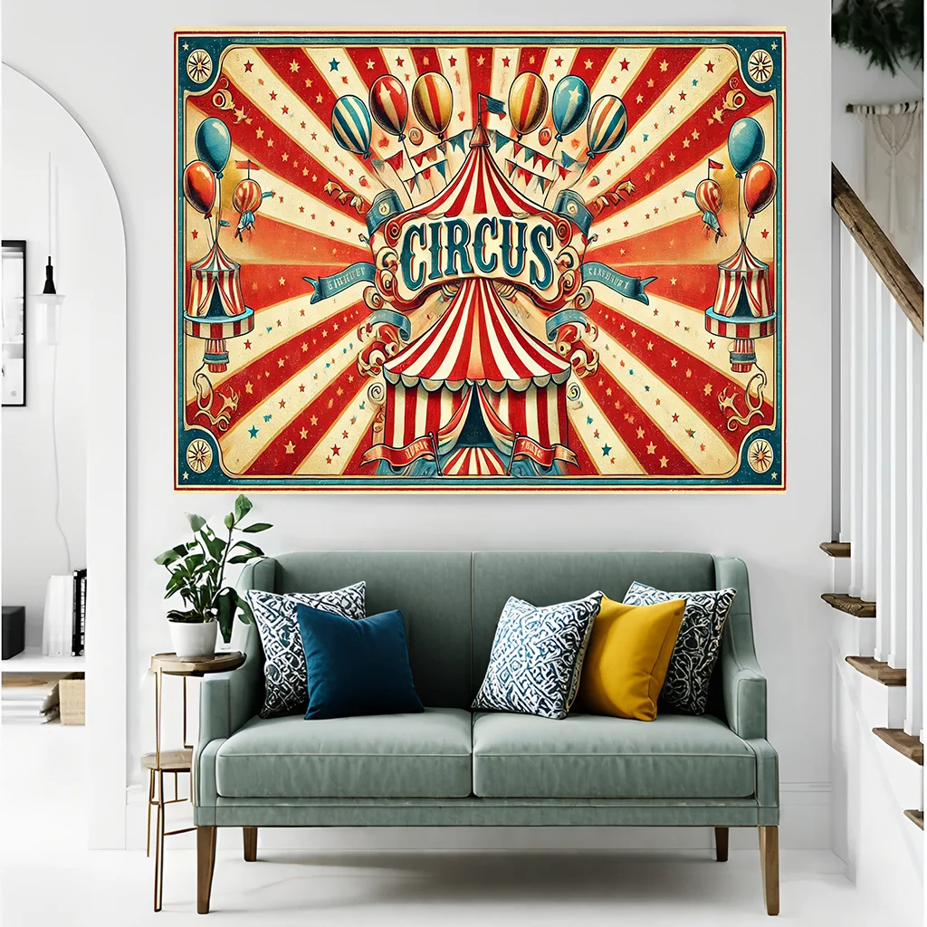 1pc Vintage Circus polyester tapestry for living room bedroom office art deco  tapestry western 150x230cm