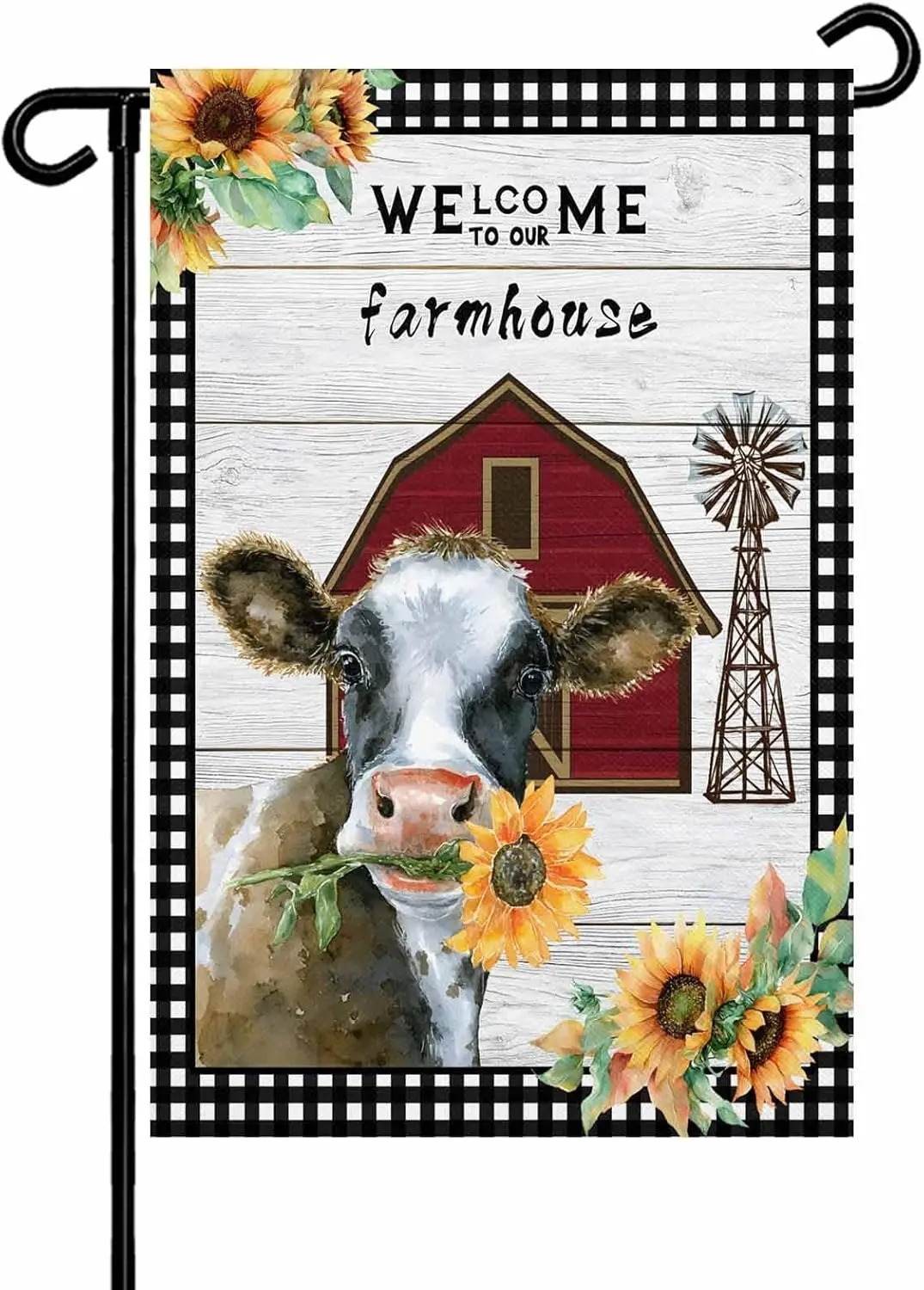 Welcome To Our Farmhouse Garden Flag for Outside, Barn Cow Sunflower Wood Grain 28x40 Inch Double Sided, Weatherproof Yard F ZZM