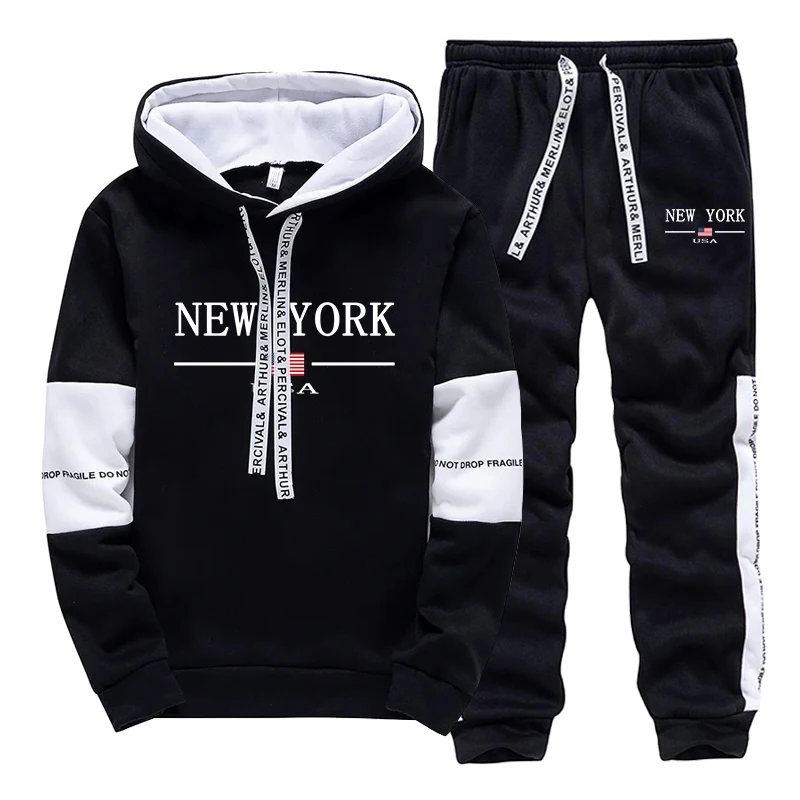 New York Hooded Sweatshirts and Elastic Sweatpants Autumn Hot Sale Mens Fashion Tracksuit Ubran Causal Sport Jogging Suits