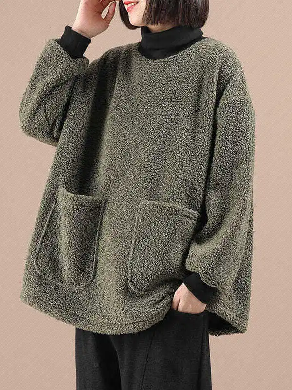 

Korean Style Thickened Lamb Fur Sweatshirt Loose High Collar Base Layer Top Women's Fashion Autumn Winter plus Size Clothing