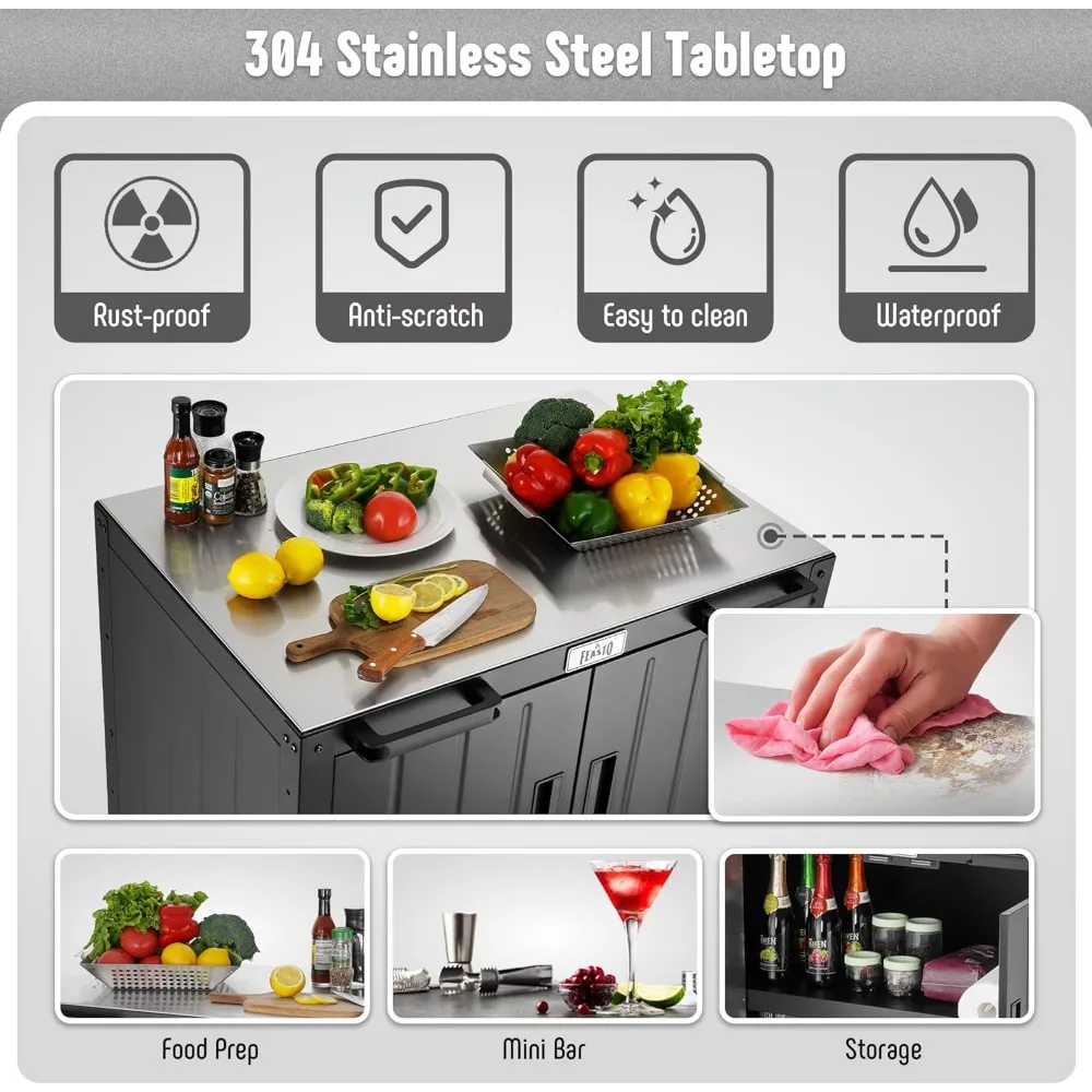 Grill Table, Outdoor Bar Cart Grill Cart with Storage Cabinet,Modular Outdoor Kitchen Island, Outdoor Grill Station