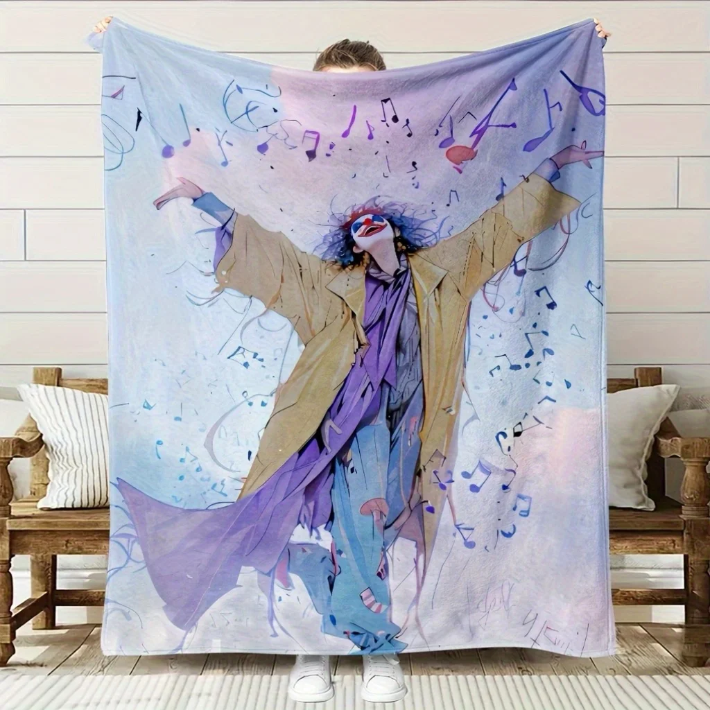 1pc Contemporary Music-Themed Flannel Blanket - Soft, Breathable Polyester, All-Season Use, Vibrant Digital Print with Musi