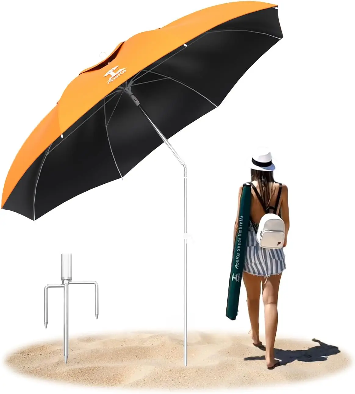 

Портативный пляжный зонт 7 футов с креплением и сумкой для переноски, защита от УФ-излучения UPF50+, наклонный солнцезащитный тент для использования на открытом воздухе