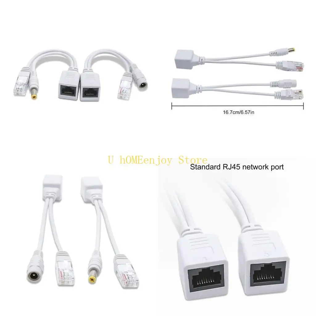 B0KF Ethernet Passive PoE Injector and Splitter with RJ45 DC5.5x2.1 mm Connectors For Networking Ethernet Power Extension