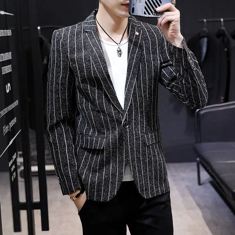 

Spring Autumn Slim Fit Men's Casual Single-breasted Jaet Thin Sle M Faionable Ci Life Polyester Blend Regular Thic...