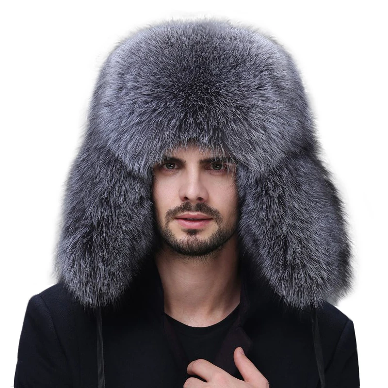 Men Real Fox Fur Beanies Hat Mongolian Hat Unique Process Fox Tail Design Luxury Winter Warm Hats For Fashion Men Bomber Hat