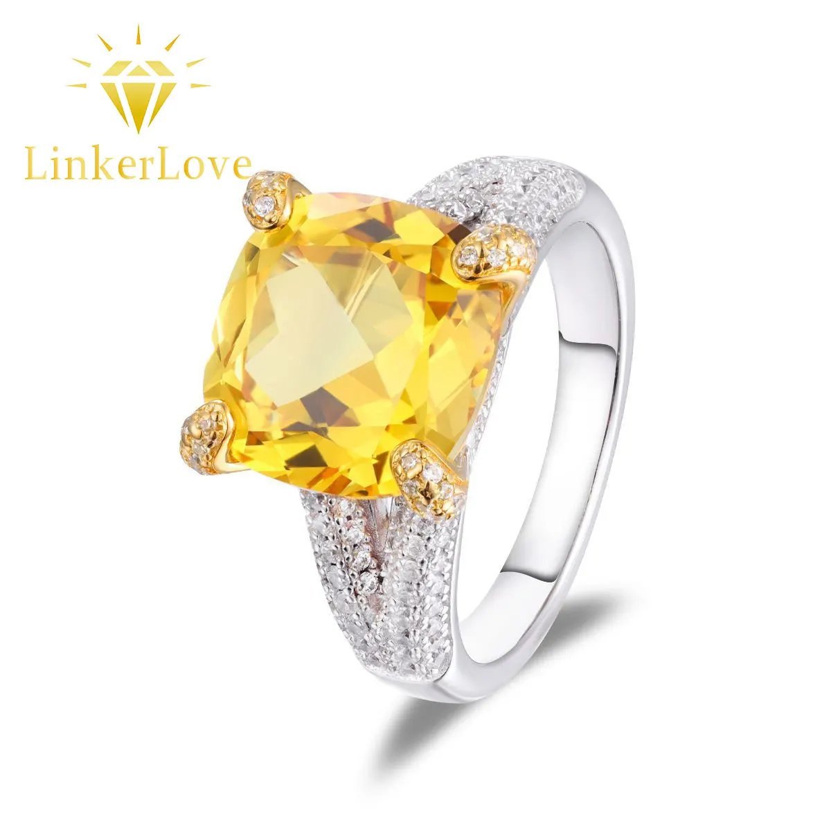 

Кольцо LinkerLove S925 из серебра с желтым сапфиром 8 карат для женщин, двухцветное, с позолотой, обручальное, для коктейльных вечеринок, ювелирное украшение