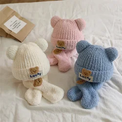 Autumn Winter Bear Baby Hat Scarf Set Soft Knitting Cap for Boys Girls Toddler Infant Beanie Cute Warmer Kids Accessories