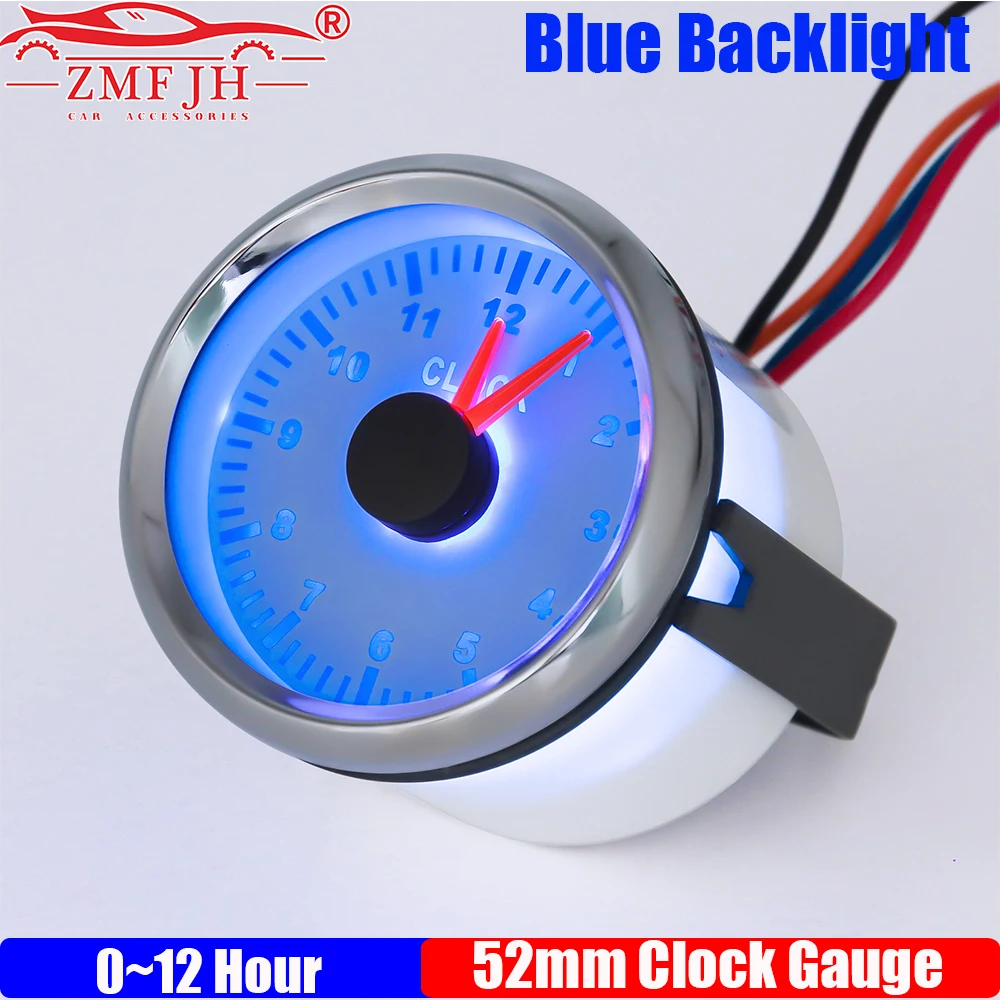 

ZMFJH Blue LED Light Pointer 52mm Clock Gauge 0-12 Hours Hourmeter Instrument for Universal Automobile Car Marine Boat Yacht