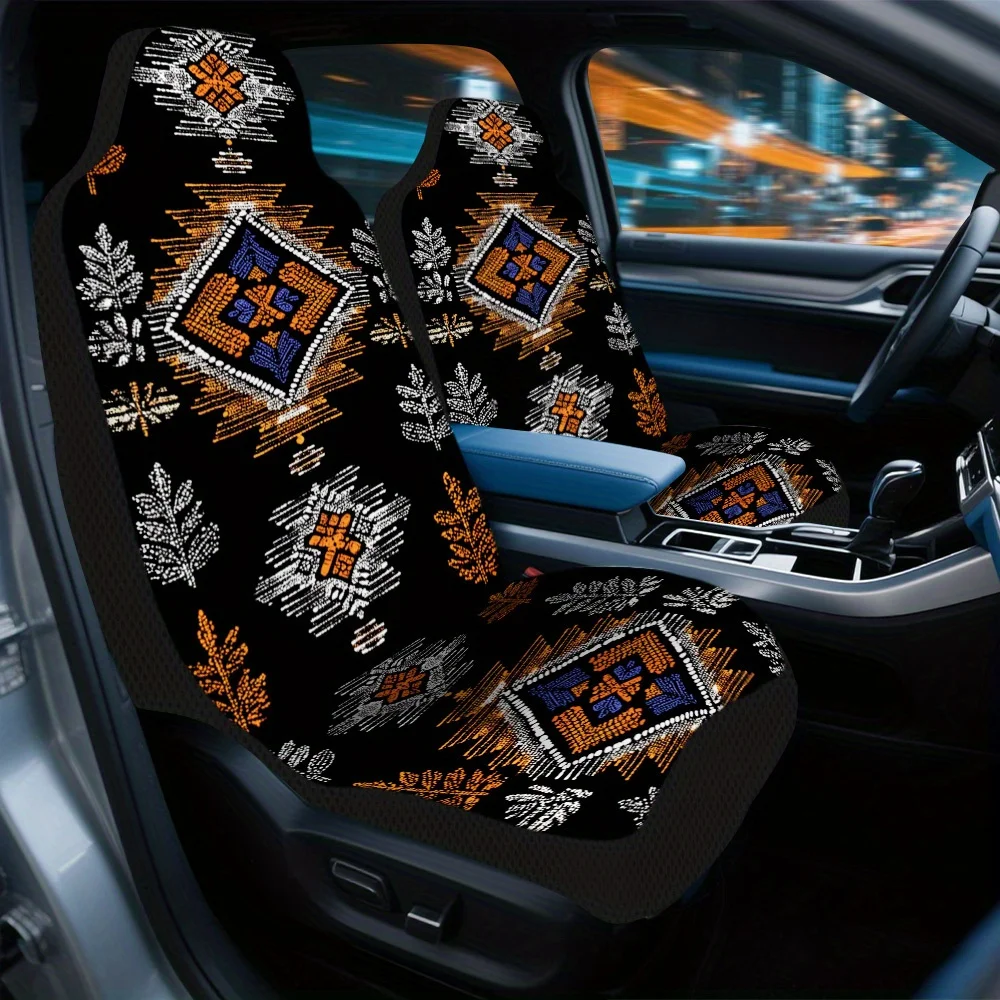 Set Of 2, Car Seat Covers With Geometric Diamond Pattern – Complete Set Of Sturdy, High-Quality Front Seat Protectors, Universal