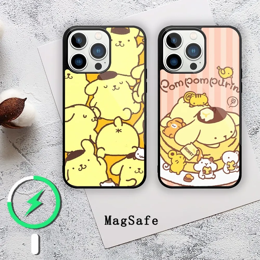 MINISO Sanrio Characters Pompompurin Phone Case For iPhone 11 12 13 14 15 Mini Pro XS Max X S Plus XR Magnetic Attraction Shell