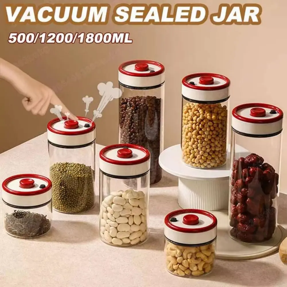 

Moisture-proof Vacuum Sealed Jar Press-type Airtight Food Grain Glass Tank Stackable Detachable Tea Storage Containers