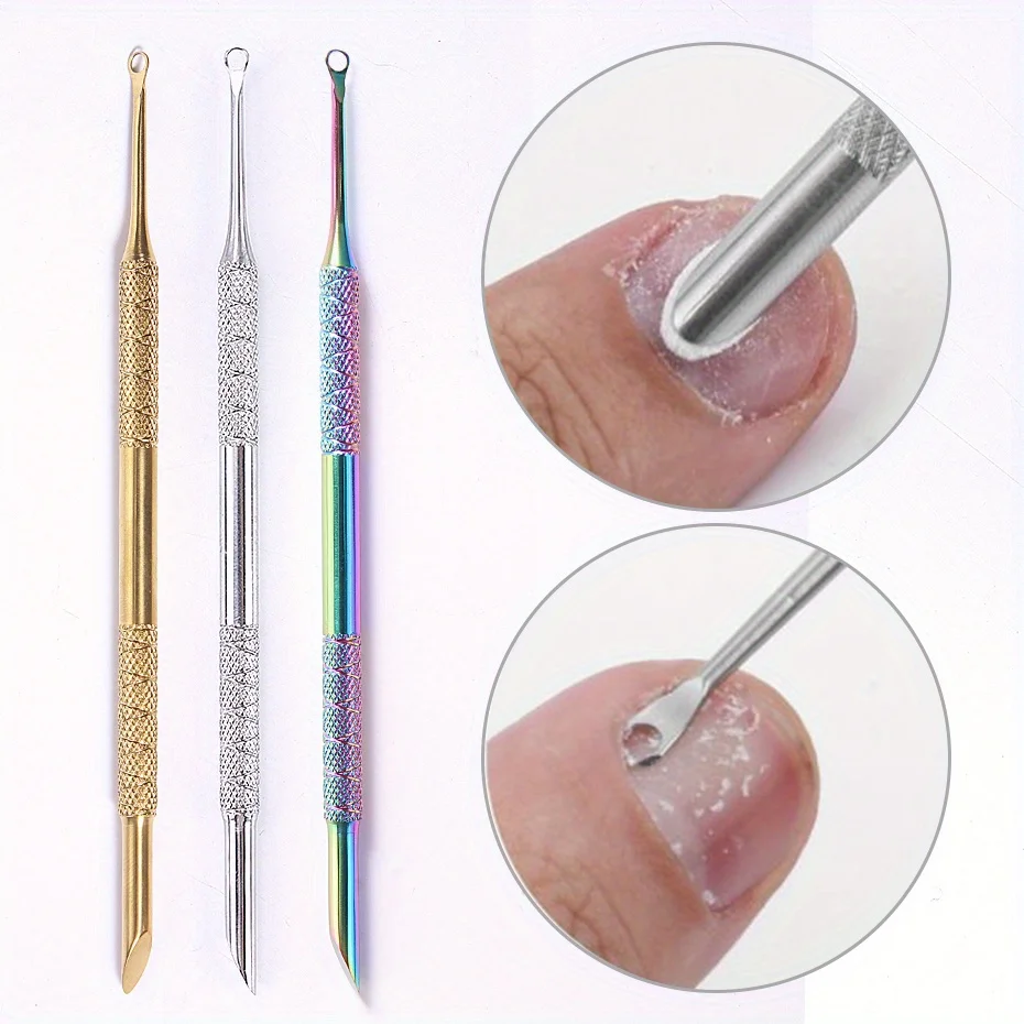 Stainless Steel Double-Headed Nail Pusher Cuticle Remover Exfoliation Prep Tool Clean Dead Skin Circle Bevel Shovel Manicure Pen