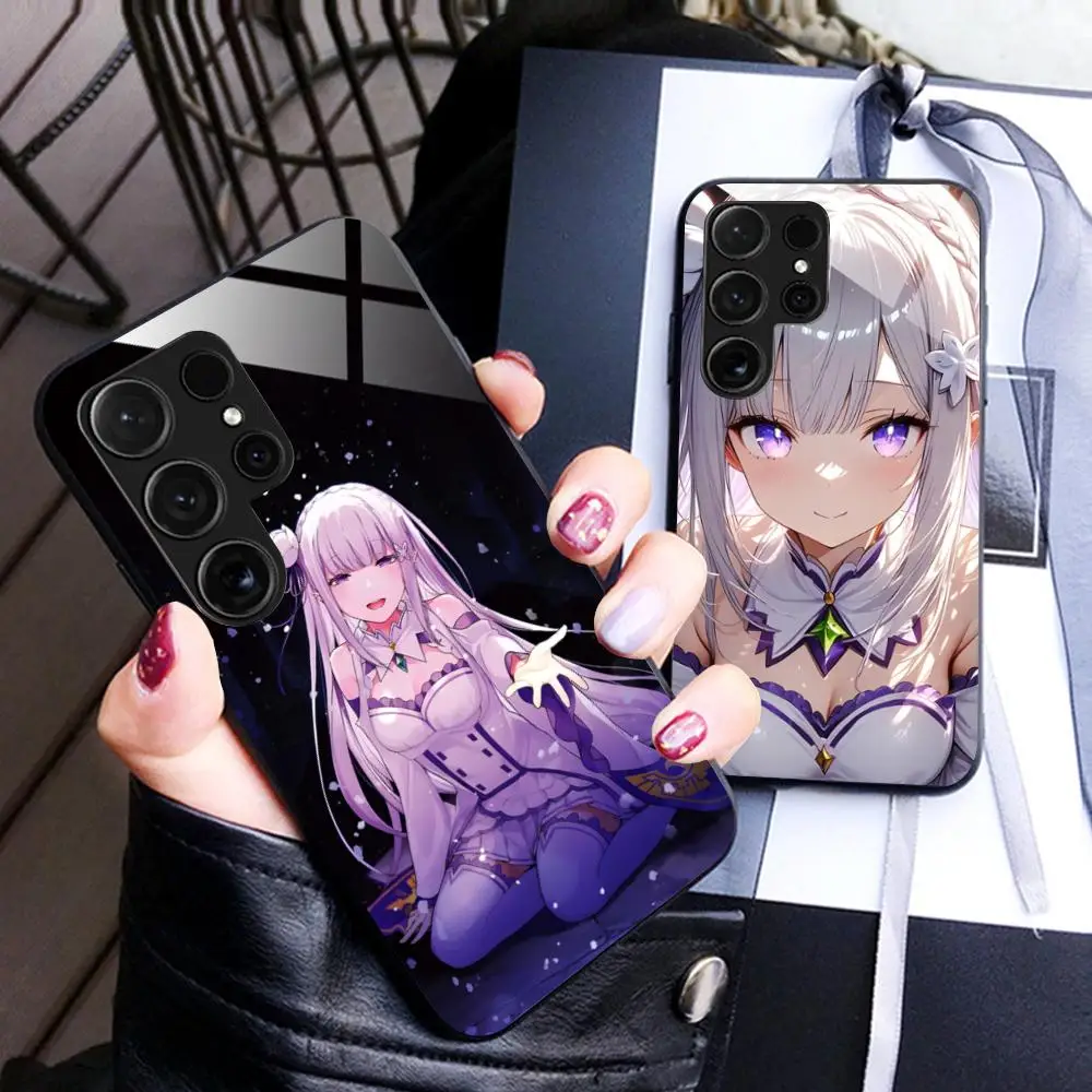 ReZero Emilia Waifu Mobile Phone Case for Samsung Galaxy S25 S24 S23 S22 S21 S20 Note20 Plus FE Ultra Glass Cover Luxury Cover