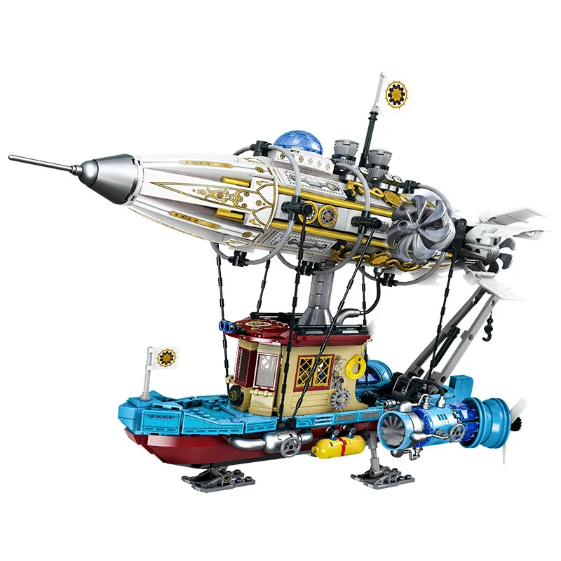 Mechanical Steampunk Airship Block DIY Rotated Propeller Air Boat Building Brick Christmas Toy For Boy Kids