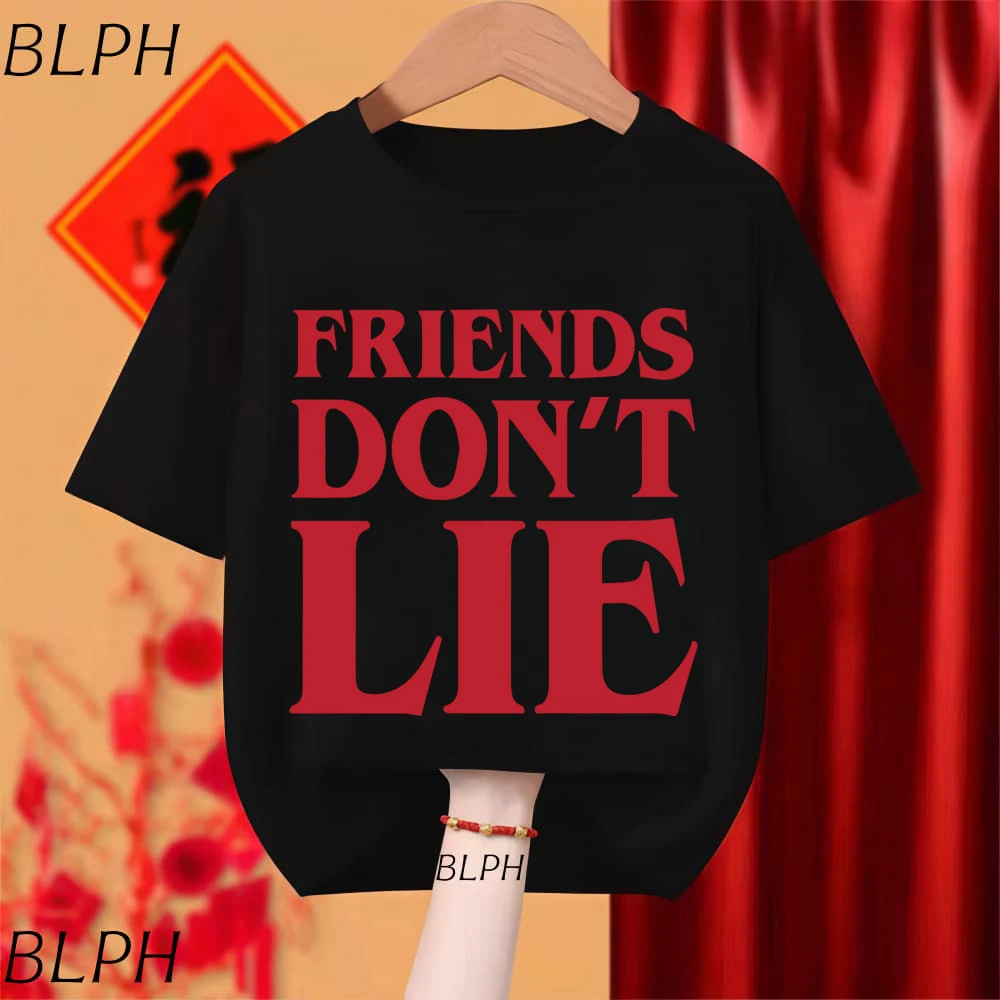 

Футболка из 100% хлопка с надписью "FRIENDS DON'T LIE" из сериала "Очень странные дела", семейные комплекты, повседневные парные футболки