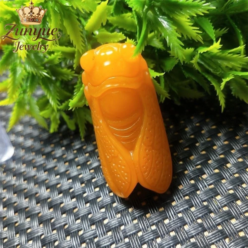 

High-End Heitan Yellow Jade Three-Dimensional Cicada Pendant Luxury Quality Fashion Jewelry Exquisite Elegant Charms Popular