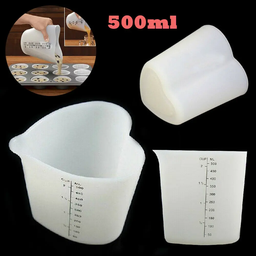 

500ml Silicone Measuring Cup Clear Scale Show for Baking Beaker Liquid Measure JugCup Container Kitchen Scales Tools