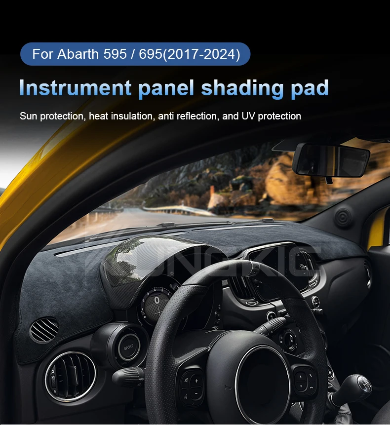Auto Dashboard Schützen Matte Pad Für Abarth 595 695 2012-2024 Für Fiat 500E 500C 2012-2019 sommer Flanell Dashmat (Left Hand Drive)LHD/(Right Hand Drive)RHD Car Sonnenschirm Teppich – Detail 1