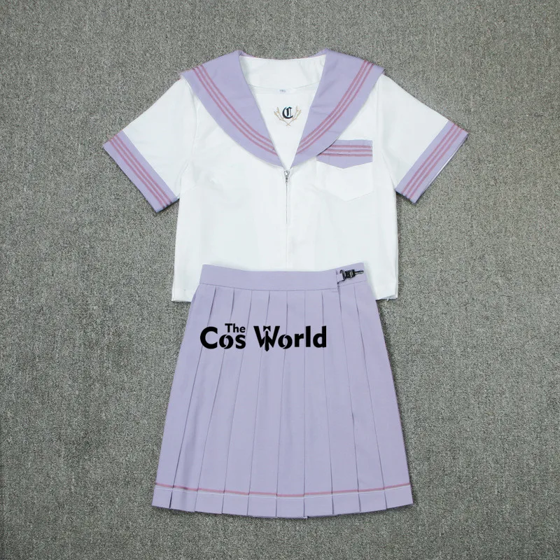 Japanese Purple Preppy Short Sleeve Summer Sailor Suit Tops Skirts Basic JK High School Uniform Class Students Cloth