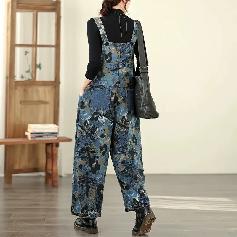 

Женские джинсовые комбинезоны большого размера, всесезонные, с винтажным принтом, модный повседневный, универсальный джинсовый комбинезон по индивидуальному заказу w1512