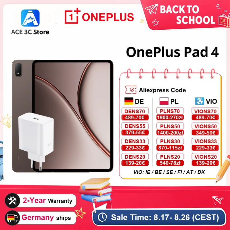 Globale Version Tablet OnePlus Pad 4 Mini-PC Snapdragon 8 Elite Gen 5 13380mAh Akku 3.4K True-Color-Display Inklusive eines 80W OnePlus Original-Ladegeräts