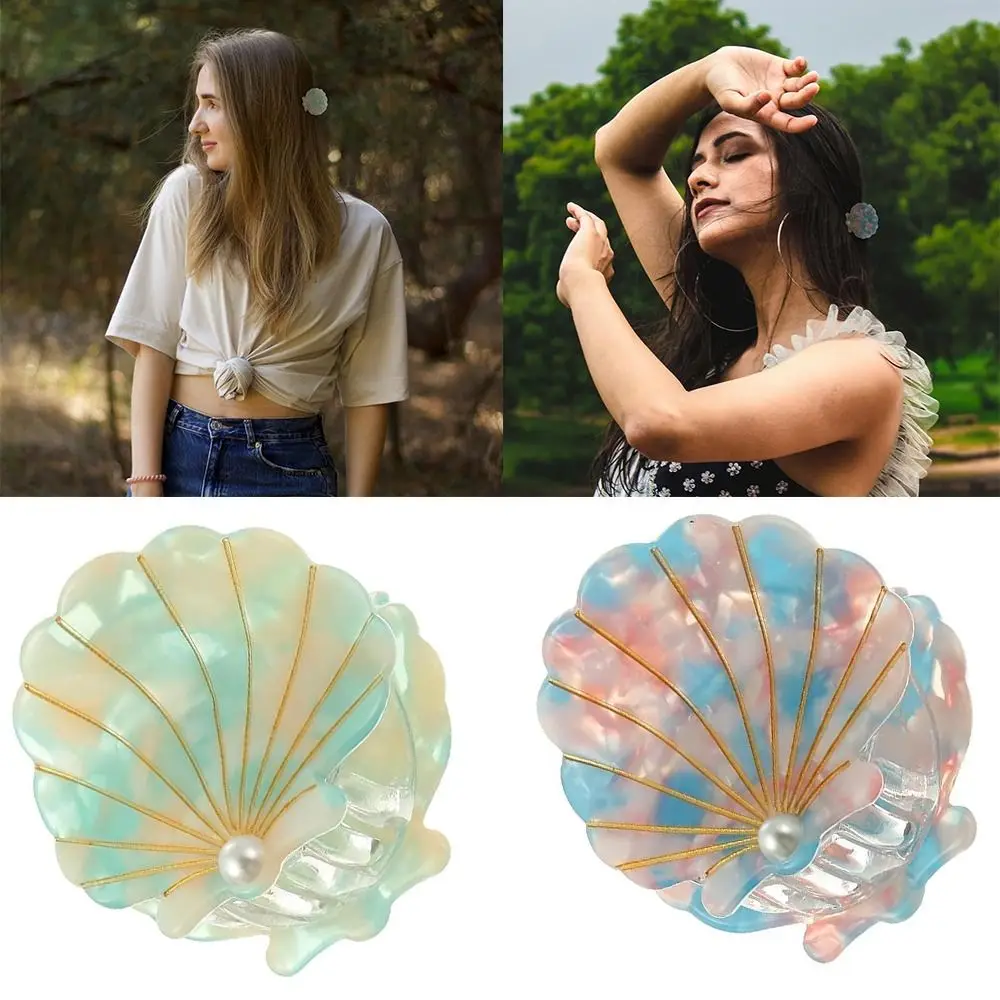 New Seashell Claw Clip Medium Summer Seashell Hair Clips Beach with Pearl Hair Accessories for Women