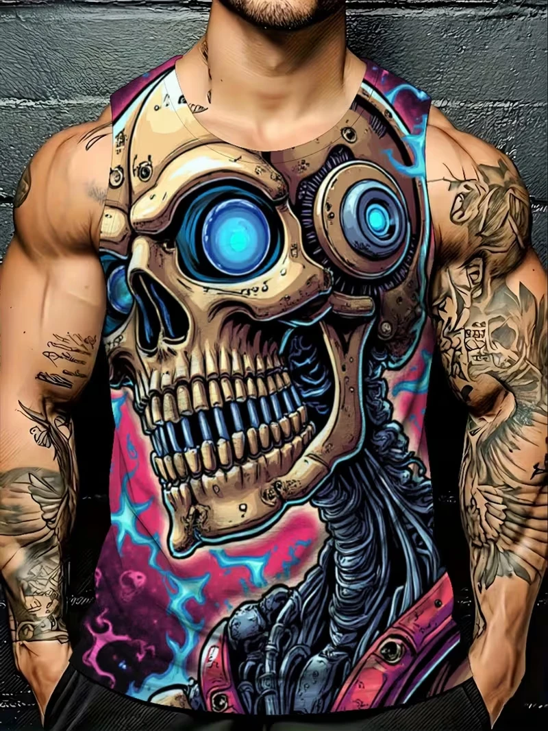 Harajuku Skull 3D Print Men's Tank Tops Summer Casual Skull Graphic Streetwear Fitness Tops Tees Men Sport Sleeveless Shirts