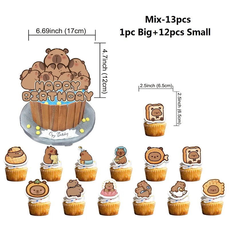 Animal Theme Children's Birthday Party Cake Decoration,Capybara Cake Toppers,Capybara Happy Birthday Cake Insert