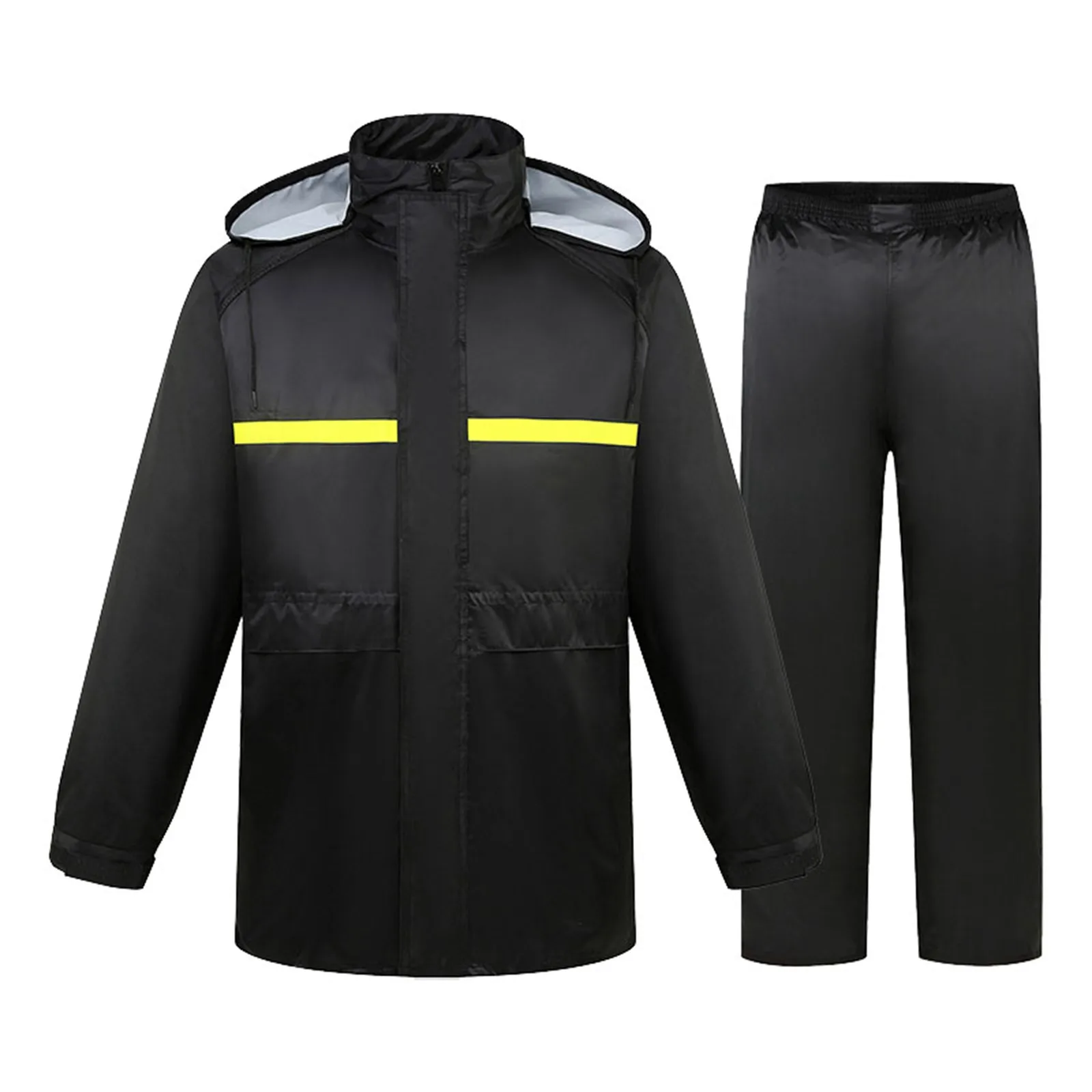 Men's Raincoat Set Jacket With Pants Outdoor Reflective Strip Cycling 2-Piece Raincoat and Rainpants Set Men Women Rainwear Suit