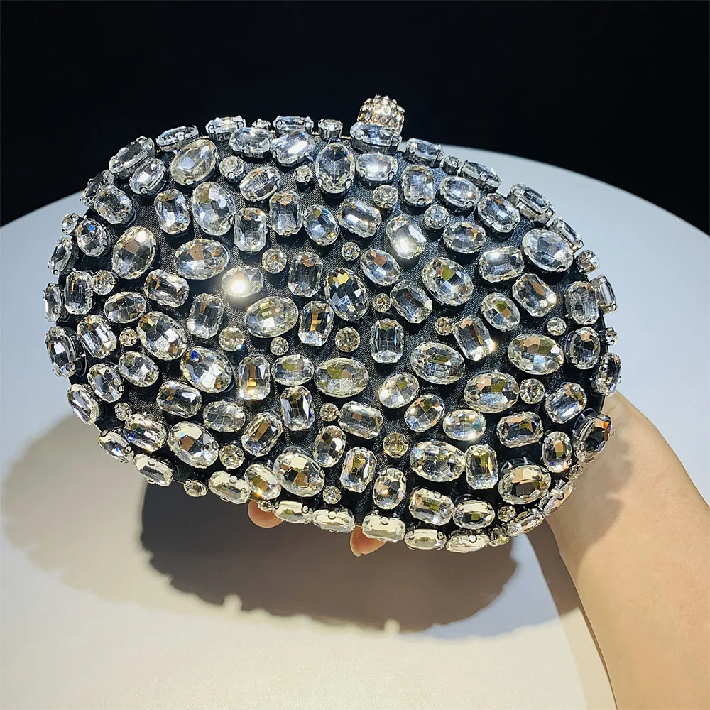Evening bag Handmade full diamond rhinestone clutch bag Wedding party chain bag