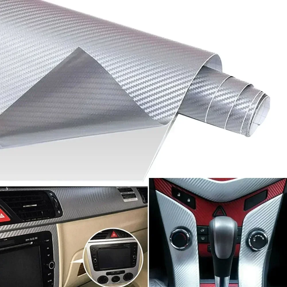 

Wrap Car Carbon Fiber Sticker Silver Sticker Vinyl 50x12Inch Carbon Fiber Center Console Interior High Quality