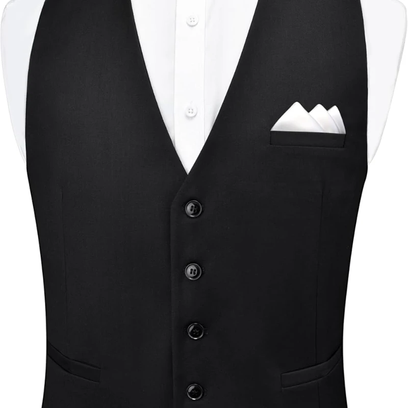 

Men's Suit And Pocket Square Set Business Formal Dress Waistcoat Vest With 3 Pockets