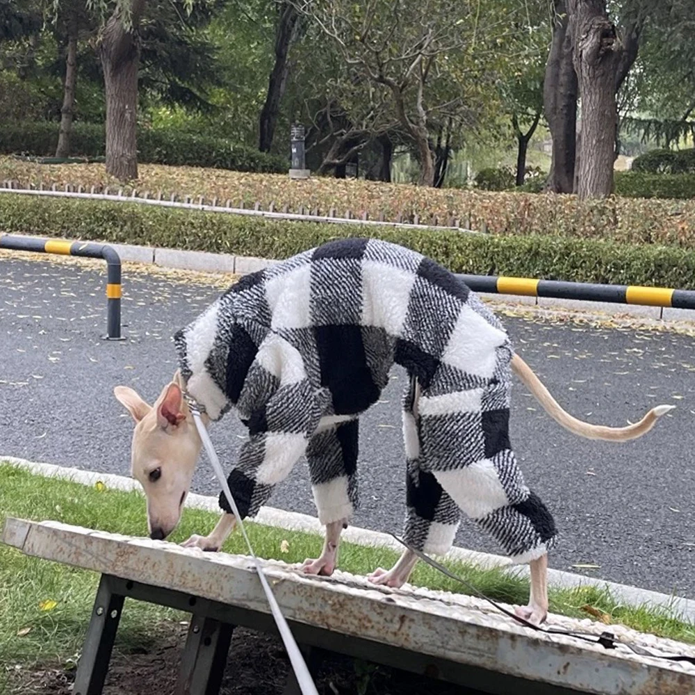 

Winter Onesies for Italian Greyhound in Black-white Plaid Pattern High Neck Warm Clothes for Whippet Mexican Hairless Maltese