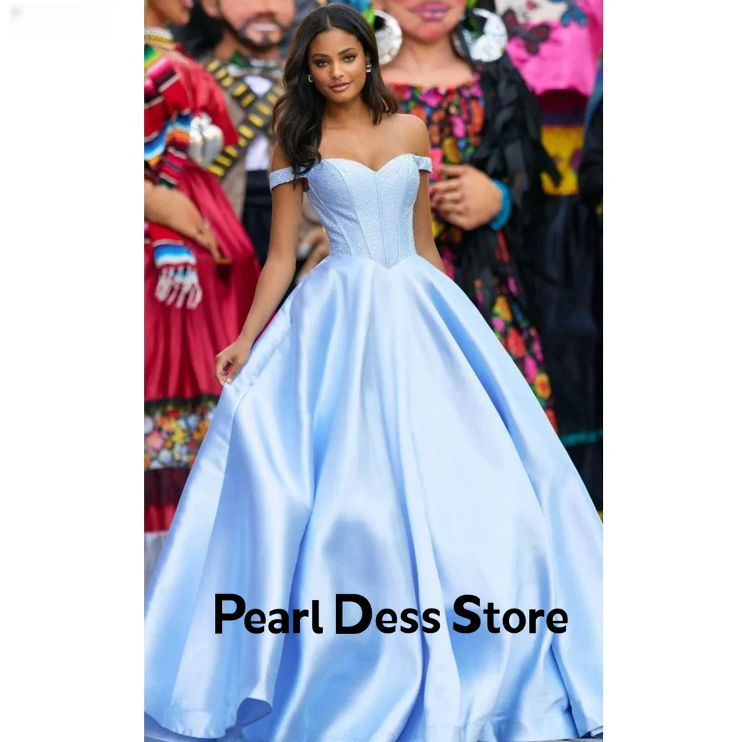 Satin High Waist Off Shoulder Prom Dress 2023 Gown Dress Customized Evening Dress