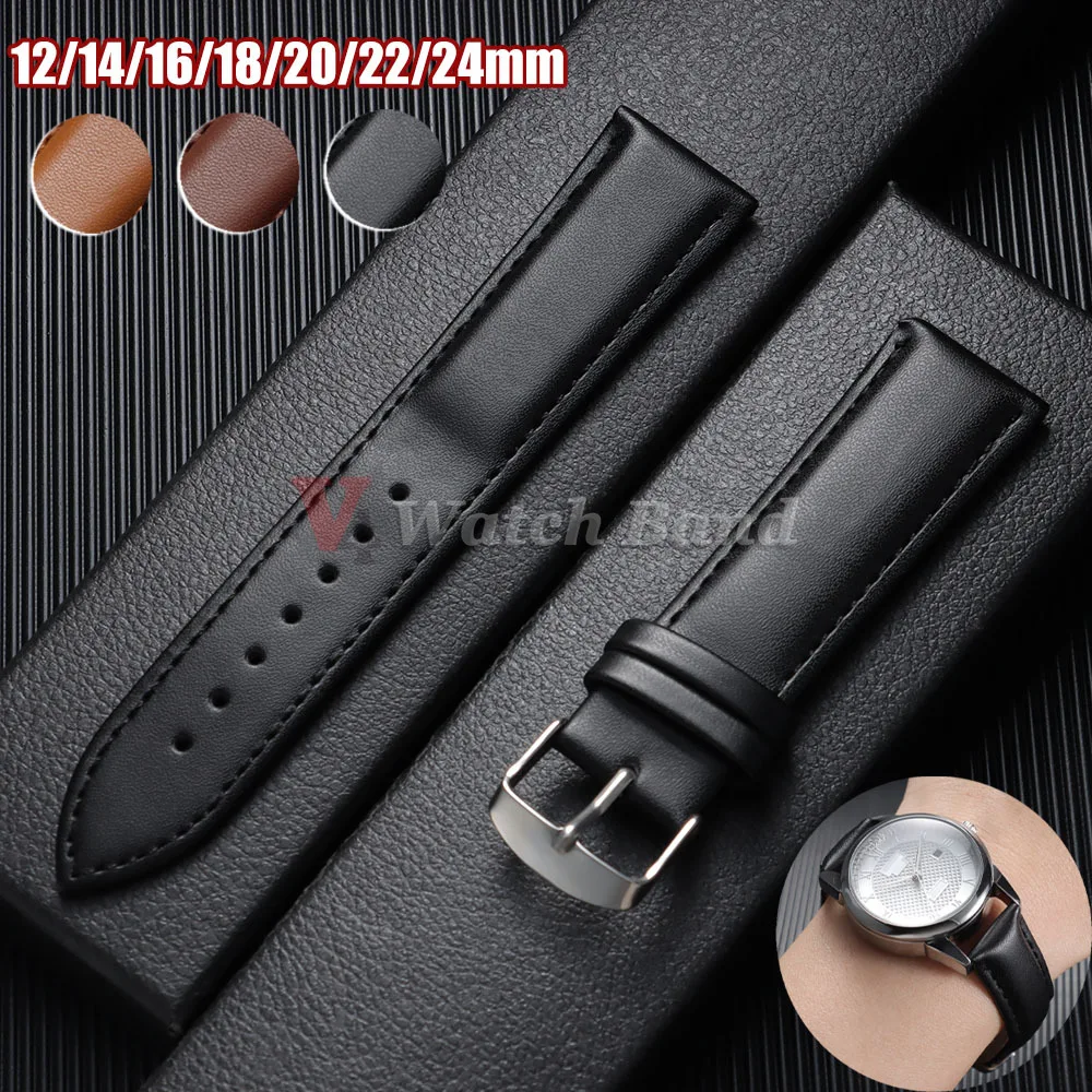 Ultradünnes, weiches PU-Uhrenarmband, Sportuhrenarmband, Armbanduhrenarmband, 12 mm, 14 mm, 16 mm, 18 mm, 20 mm, 22 mm, 24 mm, braunes schwarzes Band