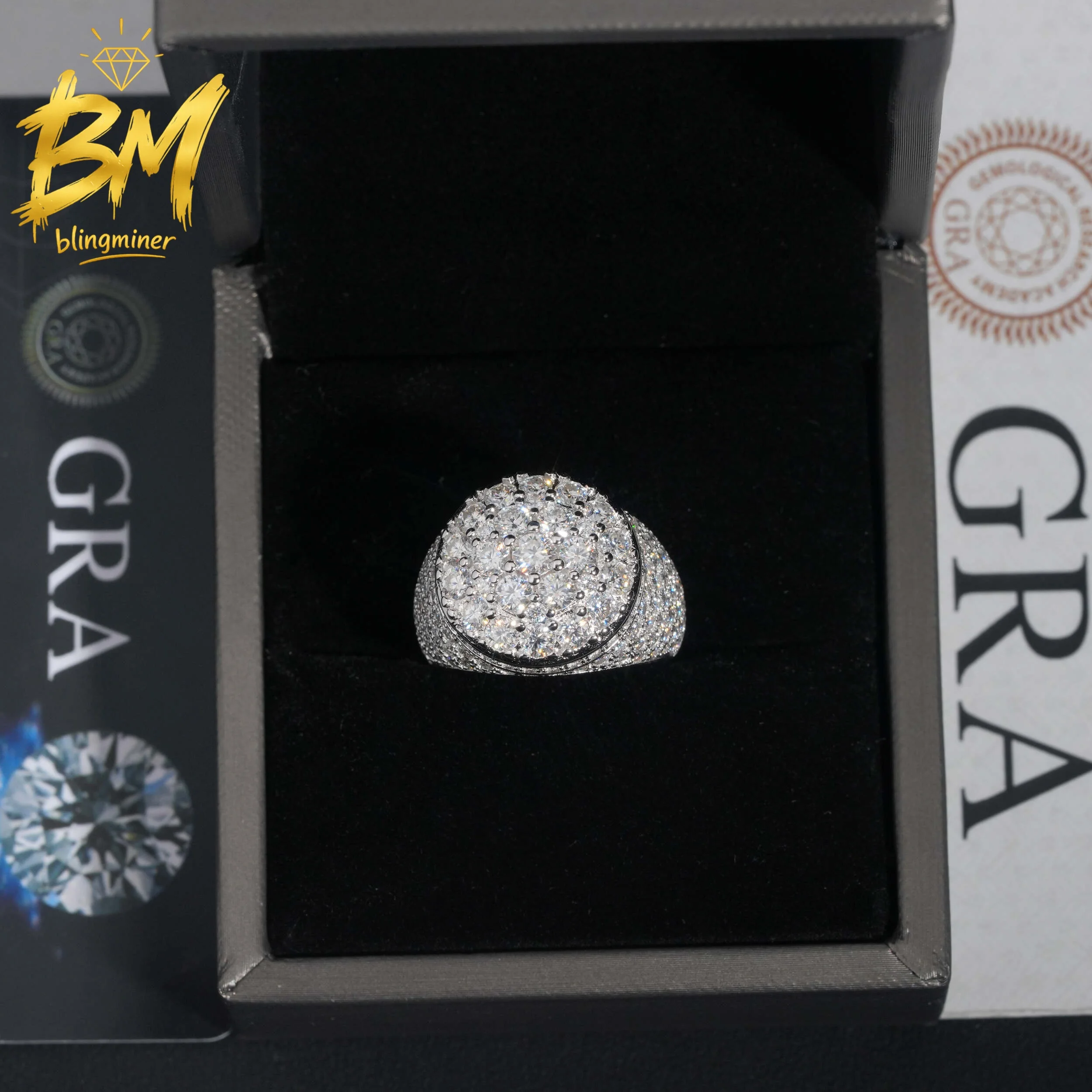 Blingminer Round VVS Moissanite Rings For Men Women S925 Silver Iced Out Finger Jewelry Pass Diamonds Tester GRA Free Shipping