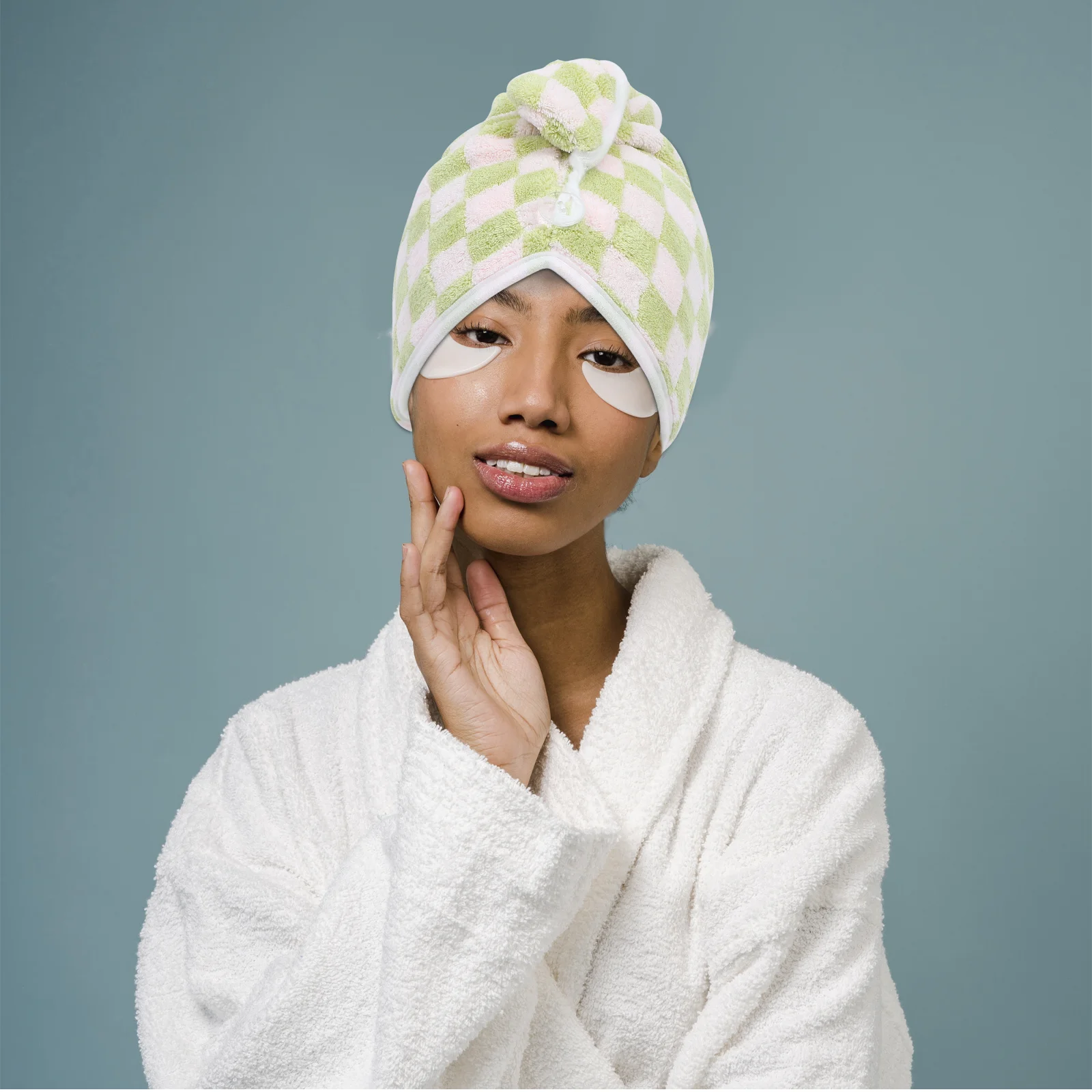 2 Buah Penutup Rambut Kotak-kotak Cepat Kering Penyerap Air Handuk Turban Bulu Karang untuk Wanita Handuk Bulu