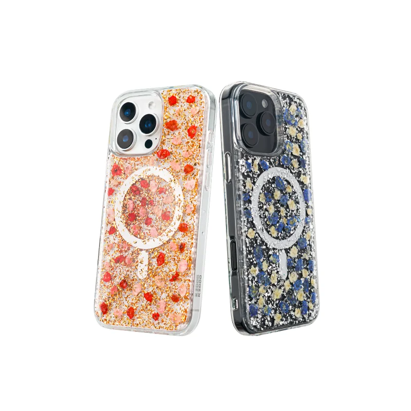 KZDOO Mag Flowers Dried Small Floral Clear Shell Magnetic Anti-drop Shockproof Luxury Case for iPhone 16/16Plus/16 Pro/16Pro Max