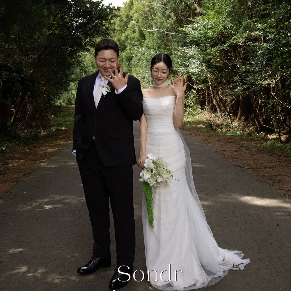 Sondr Strapless Korean Mermaid Wedding Dresses 웨딩드레스 Tulle Ivory Lace-up Simple Customized Pretty Bride Gowns